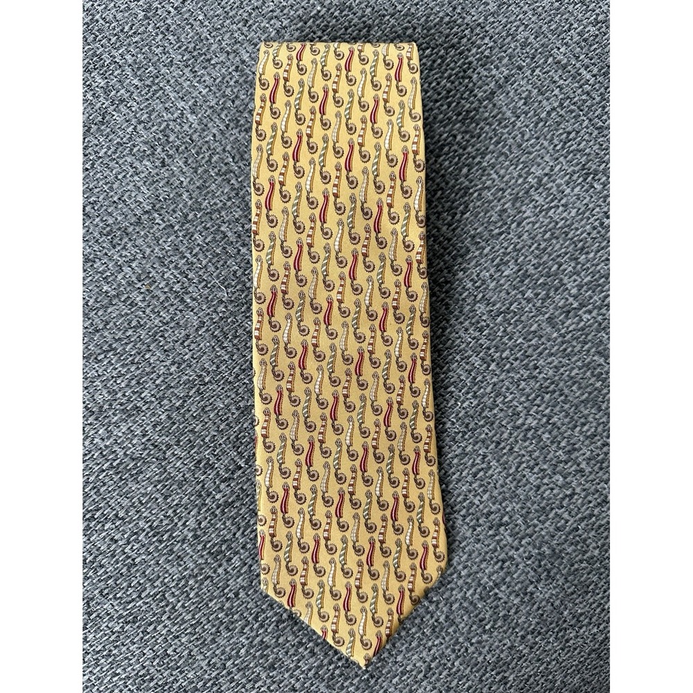 Salvatore Ferragamo Silk Tie - Gold Yellow Abstract‎ Pattern Made in Italy